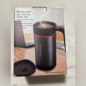 Brookstone Self Stirring Travel Coffee Mug 14oz Stainless Steel